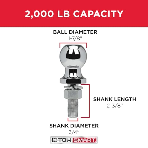 Chrome TOWSMART Class I Trailer Hitch Ball, 2,000 lb., 1-7/8 in. Ball Diameter, 1 in. x 3 in. Shank