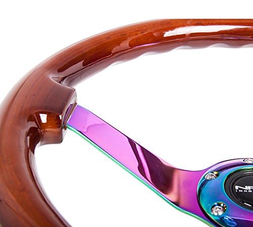 NRG Innovations Reinforced NRG-RST-036BR-MC Steering Wheel Classic Dark Wood Grain Wheel (3" Deep, 4mm), 350mm,75mm Deep 3 Solid Spoke Center In Neochrome/Mahogany