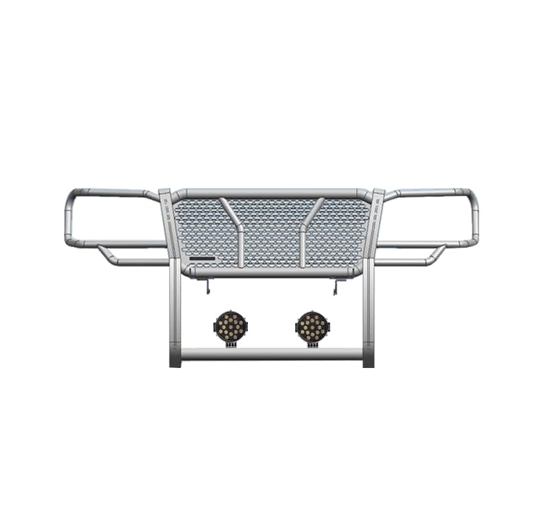Heavy Duty Black Horse RUGGED Grille Brush Bumper Guard Modular Come With pair of 7.0"Dia.LED Lights with Black Trim Rings Compatible with 2005-2015 Toyota Tacoma-RU-TOTA05-B-PLB