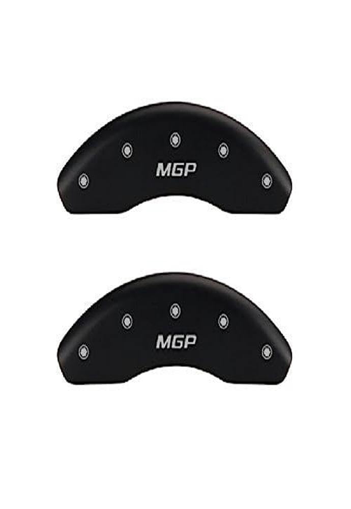 MGP 'MGP' Engraved Caliper Covers 16223SMGPMB with Matte Black Powder Coat Finish and Silver Characters, (Set of 4)