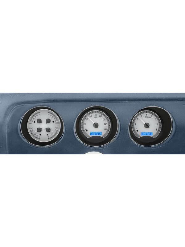 Dakota Digital 69 GTO Pontiac Le Mans Direct-Fit Analog Dash Gauges Silver Alloy Blue VHX-69P-GTO-S-B