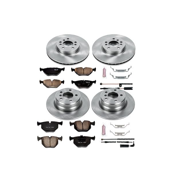 Power Stop Autospecialty KOE5718 Front and Rear Replacement Brake Kit-OE Brake Rotors & Ceramic Brake Pads and 1 Front & 1 Rear Sensor Wires