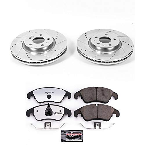Power Stop K6133-26 Z26 Carbon Fiber Brake Pads with Drilled & Slotted Brake Rotors Kit and 1 Front Sensor Wire For A4, A4 Quattro, A5, A5 Quattro, A6, A6 Quat, Q5, allroad [Model Specific]