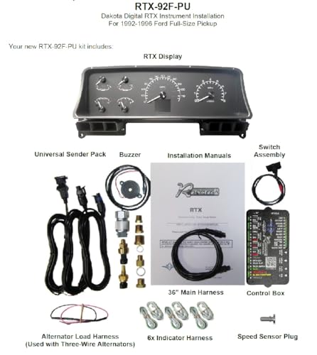 Dakota Digital Retrotech RTX-92F-PU-X Gauge Instrument System Compatible with Ford 1992-96 Pickup and Bronco