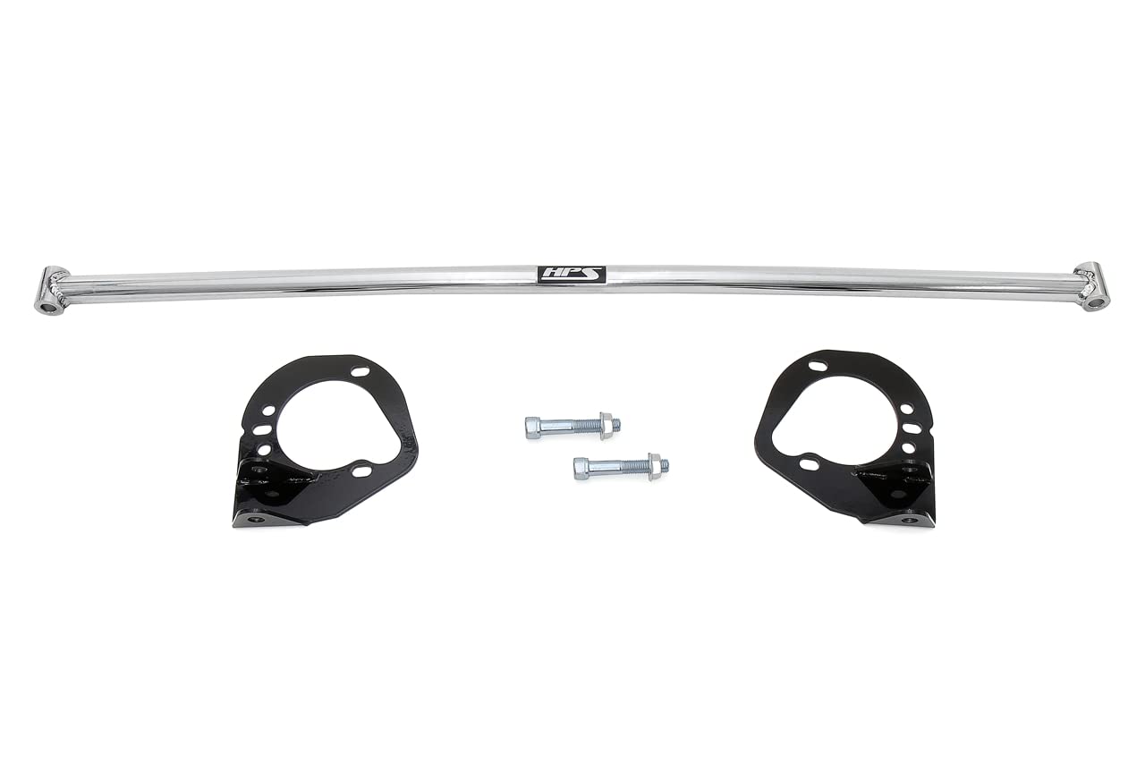 Performance HPS Polished Front Strut Bar Tower Brace Compatible for 2002-2006 BMW E46 with flat top strut towers, 42-103P