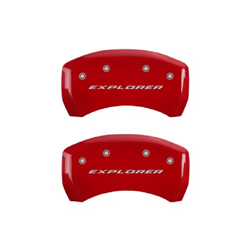 Brake Caliper Covers MGP - 2011-2019 Ford Explorer (HD Brakes) Front and Rear Set - Explorer Logo - Red