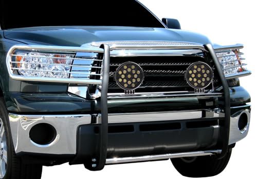 Bumper Guard Modular Black Horse Grille brush Stainless Steel Come With pair of 7.0"LED Lights with Black Trim Rings Compatible with 2008-2022 Toyota Sequoia|2007-2021 Toyota Tundra-17A098900MSS-PLB