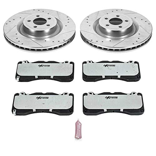 Power Stop K6811-26 Z26 Carbon Fiber Brake Pads Front with Drilled & Slotted Brake Rotors Kit For Ford Mustang 2015-2022 [Model Specific]