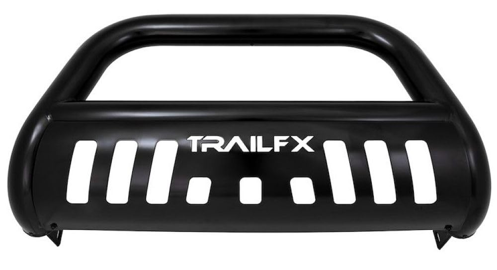 Bull Bar TrailFX B0030B Fits Toyota Tacoma 2016-2023 Tubular 3 Inch, Black Powder Coated Steel, With Skid Plate, Holes for Optional Lighting