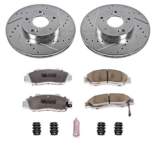 Power Stop Z26 Carbon Fiber Brake Pads K1041-26 with Drilled & Slotted Brake Rotors Kit For Honda Accord 1998-2002 [Model Specific]
