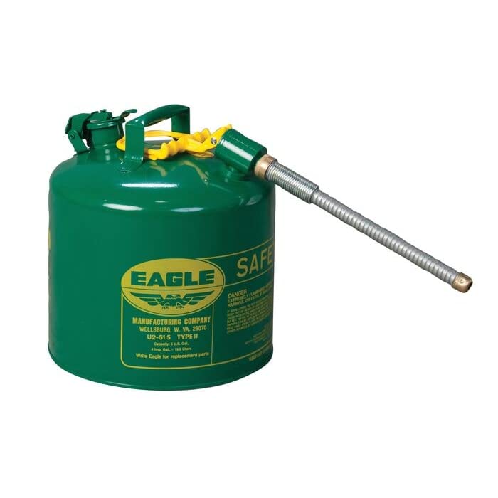 7/8" Metal Hose, 5 Gallon Steel Safety Can for Combustibles, Type II, Green - U251SG