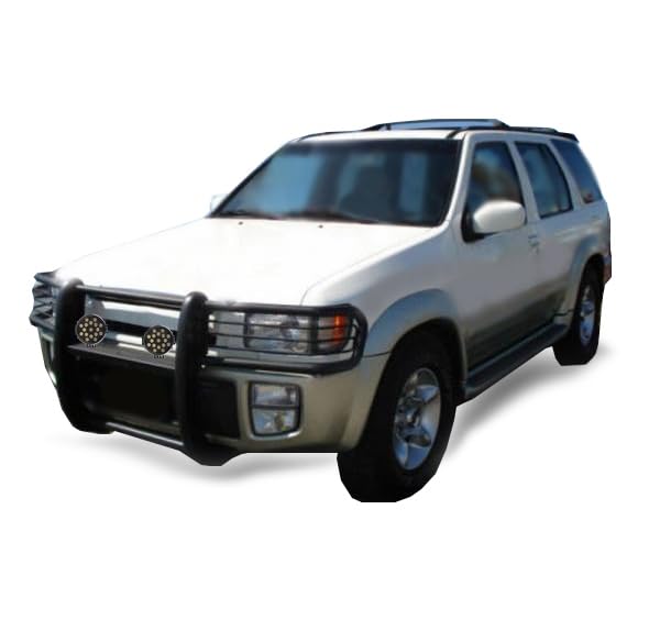 Bumper Guard Modular Black Horse Grille brush Come With pair of 7.0"Dia.LED Lights with Black Trim Rings Compatible with 1997-2003 Infiniti QX4|1996-2004 Nissan Pathfinder-17NE23MA-PLB