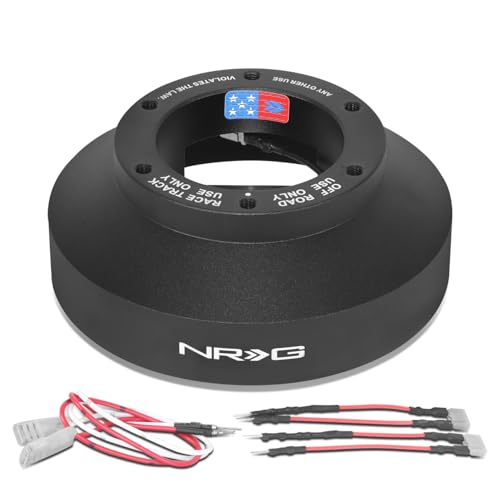 NRG Innovations Short Hub Racing Style Steering Wheel, Lockable Aluminum Steering Shaft, 6x70mm Bolt Pattern Quick Release Adapter Unit, Compatible For 97-12 Honda/Acura, Black, NRG-SRK-131H-A