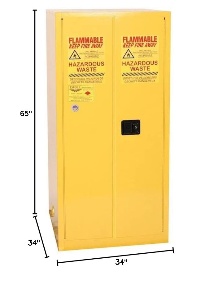 1 Drum, 55 Gallon, Vertical, 1 Shelf, 2 Door, Self Close, Haz-Mat Safety Cabinet, Yellow - HAZ2610X