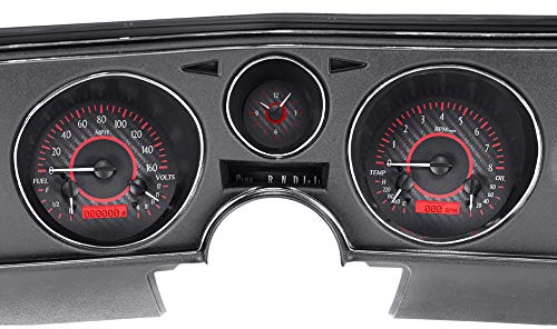 Dakota Digital VHX System-Analog Clock Compatible with 1969 Chevy Chevelle/El Camino Carbon Fiber Style Face w/Red Display