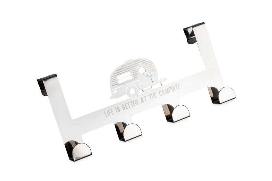 Camco Over The Door Hooks & Towel Hanger Life is Better at The Campsite - Convenient to Use and Fits Up to 1-1/2-Inch Thick Standard Interior Doors (53388)