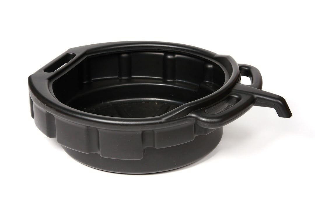 4-Gallon WirthCo Oil Change Drain Pan, Car Oil Container, Ideal For Automotive / Motorcycle, Drain Safely, 6 1/2" High by 18" Wide, Black - Made in USA