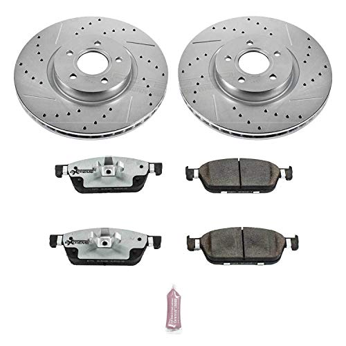 Power Stop K7208-26 Z26 Carbon Fiber Front Brake Pads with Drilled & Slotted Brake Rotors Kit