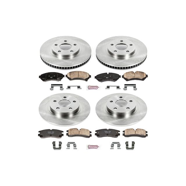 Power Stop Autospecialty KOE1550 Front and Rear Replacement Brake Kit-OE Brake Rotors & Ceramic Brake Pads and 1 Front & 1 Rear Sensor Wires
