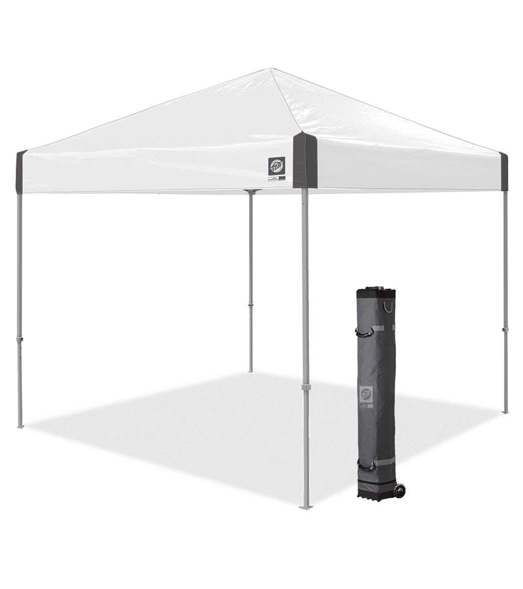 E-Z UP 10'x10' Ambassador Shelter Tent w/Spikes & Roller Bag Slate white
