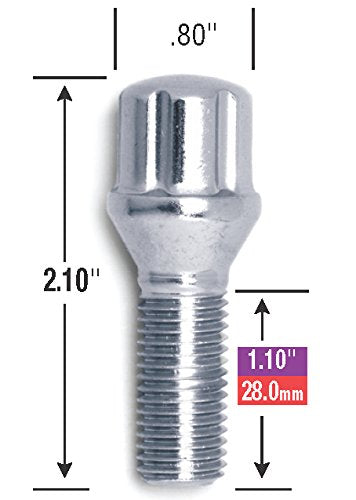 Gorilla 17125SD-20 Automotive 12mm x 1.25 Thread Size Chrome Finish Small Diameter Lug Bolt, (Set of 20)
