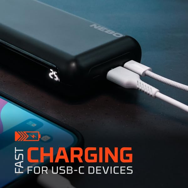 20K NEBO 20000mAh Power Bank | 74Wh Capacity, 2-Way Output Charging, Durable USB & USB-C Ports, Portable iPhone & Android Phone Charger, TSA Approved Travel Essential