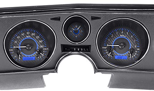 Dakota Digital VHX System-Analog Clock Compatible with 1969 Chevy Chevelle/El Camino Carbon Fiber Style Face w/Blue Display