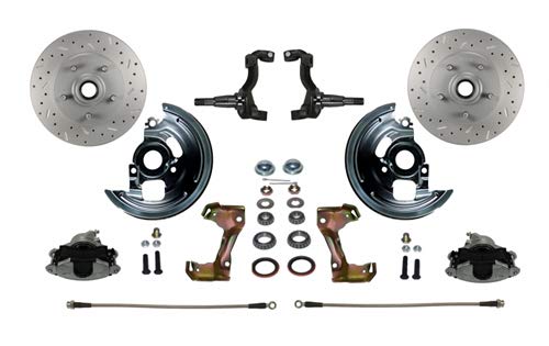 Manual LEED BRAKES Front Disc Brake Conversion 2" Drop Spindle Cross Drilled And Slotted With Cast Iron M/C Disc/Drum Side Mount