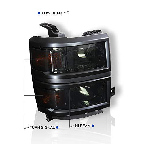 Smoke SPEC-D TUNING Headlights with Black Trim Compatible with 2014-2015 Chevy Silverado 1500 Left + Right Pair Head Lights Lamp Assembly