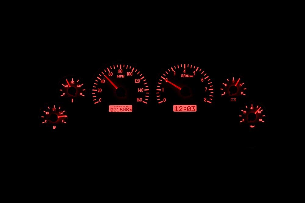 Dakota Digital VHX-94F-MUS-S-R Analog Dash Gauge System Compatible with 1994-2004 Ford Mustang Silver Alloy Style Red Backlighting