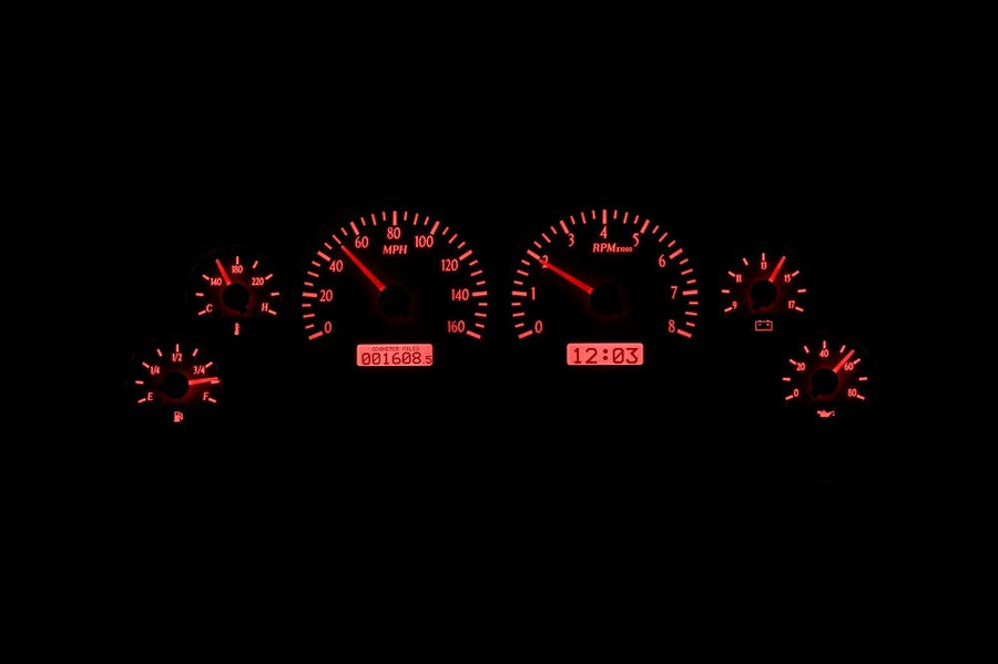 Dakota Digital VHX-94F-MUS-S-R Analog Dash Gauge System Compatible with 1994-2004 Ford Mustang Silver Alloy Style Red Backlighting