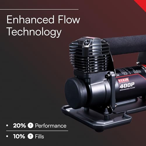 VIAIR Enhanced Flow 400P EF - 40143 Tire Inflator Portable Offroad Air Compressor for Truck & SUV | 12V On/Off Road Tire Pump Air Compressor | 150 PSI (SAE, Alligator Clips)