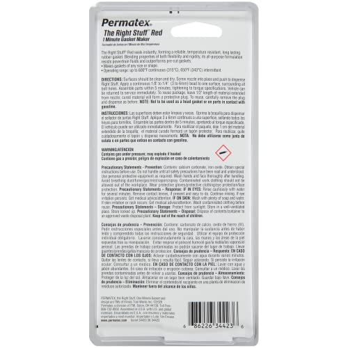Permatex Right Stuff 34423 1 Minute Red High Temperature Gasket Maker, 3 oz