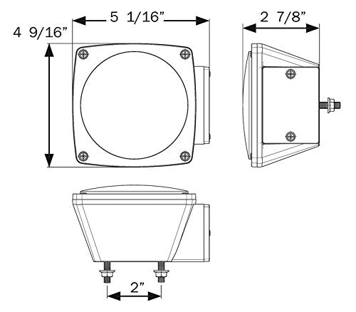 Optronics ON1E LED Lamp Right Hand 4-3/4" Square Red Under 80" Stud Mont Stop, Tail & Turn Light for Trailers