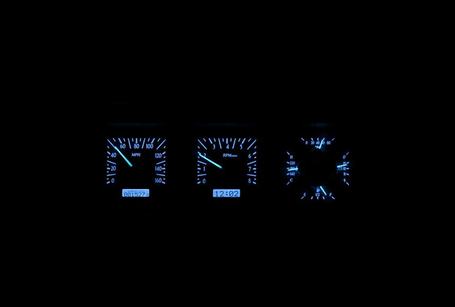 Dakota Digital VHX System-Silver Alloy Style Face w/Blue Display Compatible with 1980-86 Ford Pickup