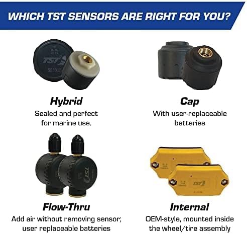 TST Tire Pressure Monitoring System 507, 2 Cap Sensors for Metal or Rubber Valve Stems by Truck System Technologies, TPMS for RVs, Campers and Trailers