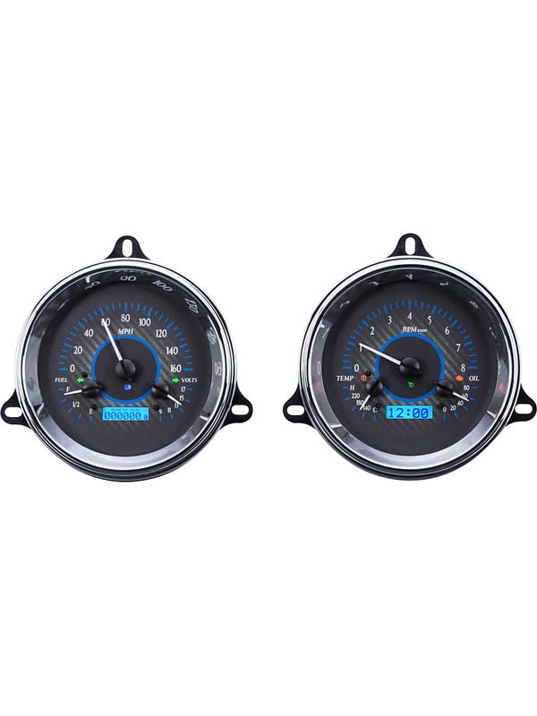 Dakota Digital VHX-54C-PU-C-B Analog Gauge System with Chevy 1954 Pickup Compatible and 1955 First Series, Carbon Fiber Style, Blue Backlighting