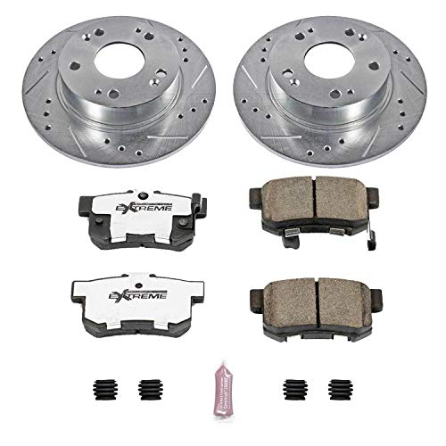 Power Stop K2391-26 Z26 Carbon Fiber Brake Pads Rear with Drilled and Slotted Brake Rotors Kit For 2004 2005 2006 2007 2008 Acura TSX | 2003 2004 2005 2006 2007 Honda Accord [Rear Disc Models Only]