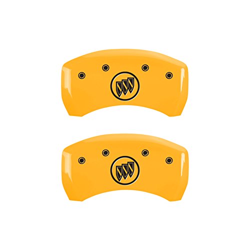 Caliper Covers MGP 49012SBSHYL (Yellow Powder Coat Finish, Engraved Front: Buick - Engraved Rear: Buick Shield, Black Characters, Set of 4)