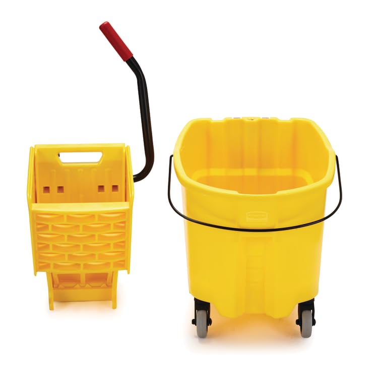 Rubbermaid Commercial Products 35 Qt. WaveBrake Side-Press Mop Bucket and Wringer Combo on Wheels Yellow for Professional/Industrial/Business Heavy-Duty Floor Cleaning/Mopping