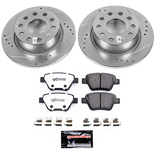 Rear Power Stop K6577-26 Z26 Carbon Fiber Brake Pads with Drilled & Slotted Brake Rotors Kit