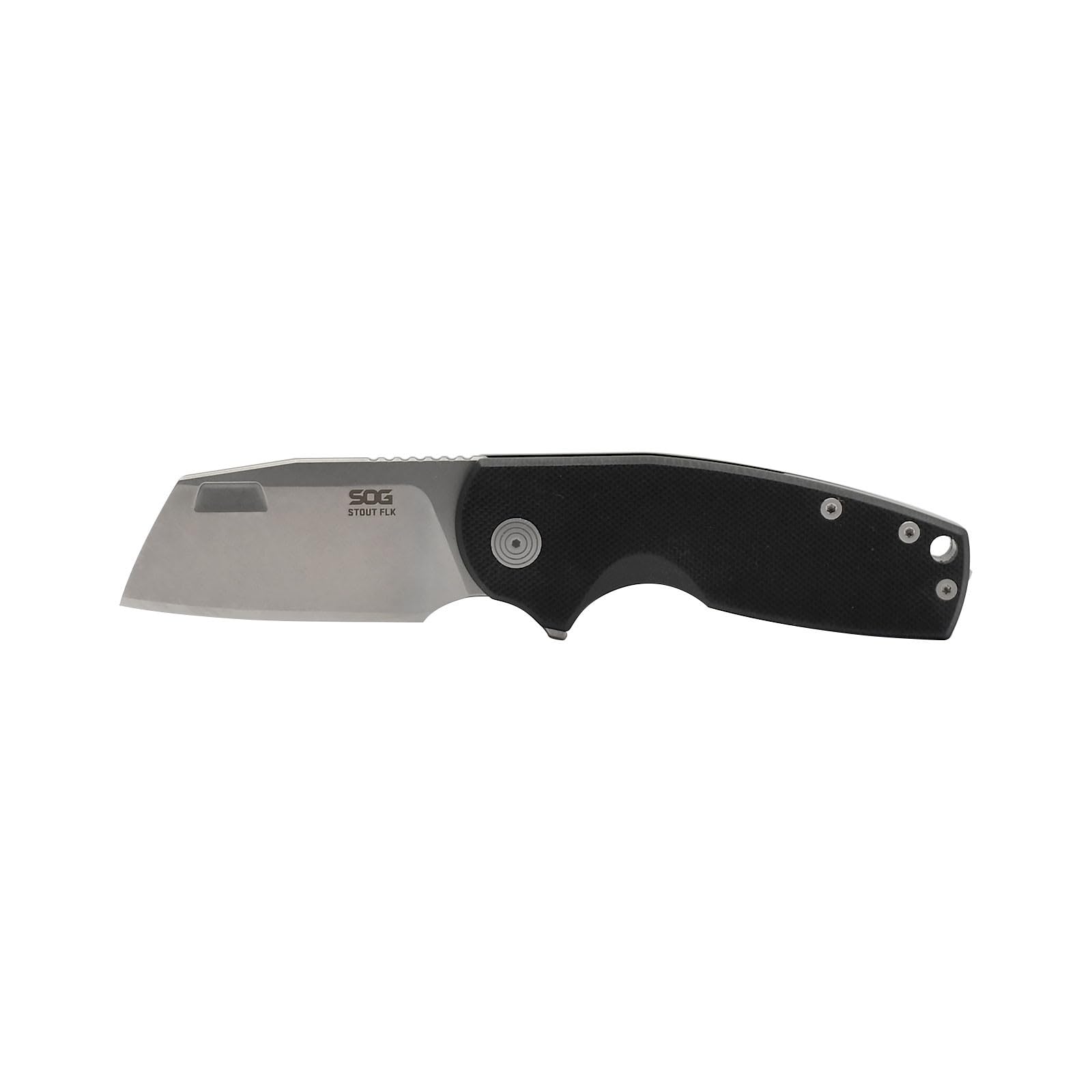 FLK SOG Stout Cleaver Daily Carry Folding Knife| G10 & Steel Handle | CRYO D2 Steel Blade| Short-Blade Frame Lock Folder, Black/Stonewash