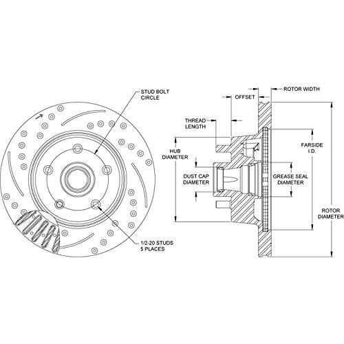 w/Hub Rotor-Vented & Studs-SRP-BLK