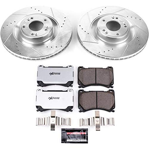 Power Stop K5928-26 Z26 Carbon Fiber Brake Pads Front with Drilled & Slotted Brake Rotors Kit For Hyundai Equus 2011, Hyundai Genesis 2012-2014 [Model Specific]