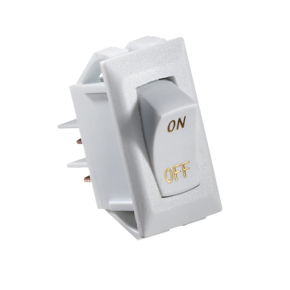 Rocker Switch RV Designer S265, 10 Amp, On / Off, SPST, White w/ Gold Text, DC Electrical