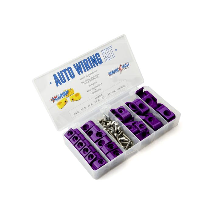 AUTO T-CLAMP Wiring KIT, 3/16" to 11/16" (#8AN) Clamps, Purple