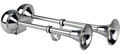 Wolo The Dominator (125) Stainless Steel Dual Trumpet Marine Horns - 12 Volt, Low and High Tone (125-12), Chrome