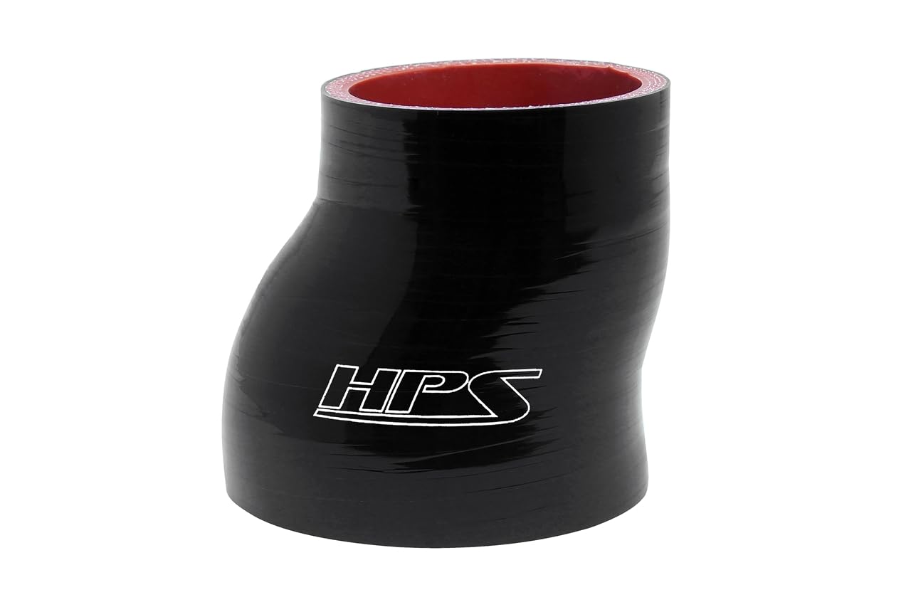 HPS High Temperature HTSOR-125-150-BLK 4-ply Polyester Silicone Offset Reducer Coupler Hose, 1-1/4" - 1-1/2" ID, 5 mm Wall Thickness, 3" Length, Black