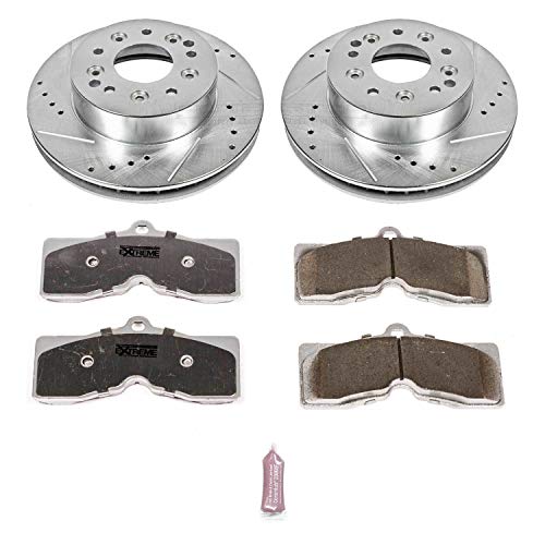 Power Stop K2596-26 Z26 Carbon Fiber Brake Pads Front OR Rear with Drilled & Slotted Brake Rotors Kit