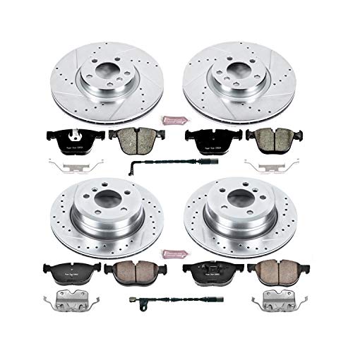 Power Stop K6062 Z23 Carbon Fiber Brake Pads with Front and Rear Drilled & Slotted Brake Rotors Kit